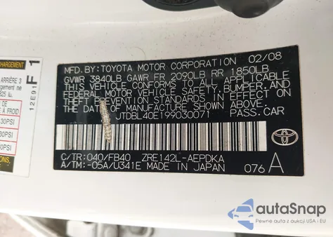 2009 Toyota Corolla Le z USA, uszkodzony, nr VIN JTDBL40E199030071